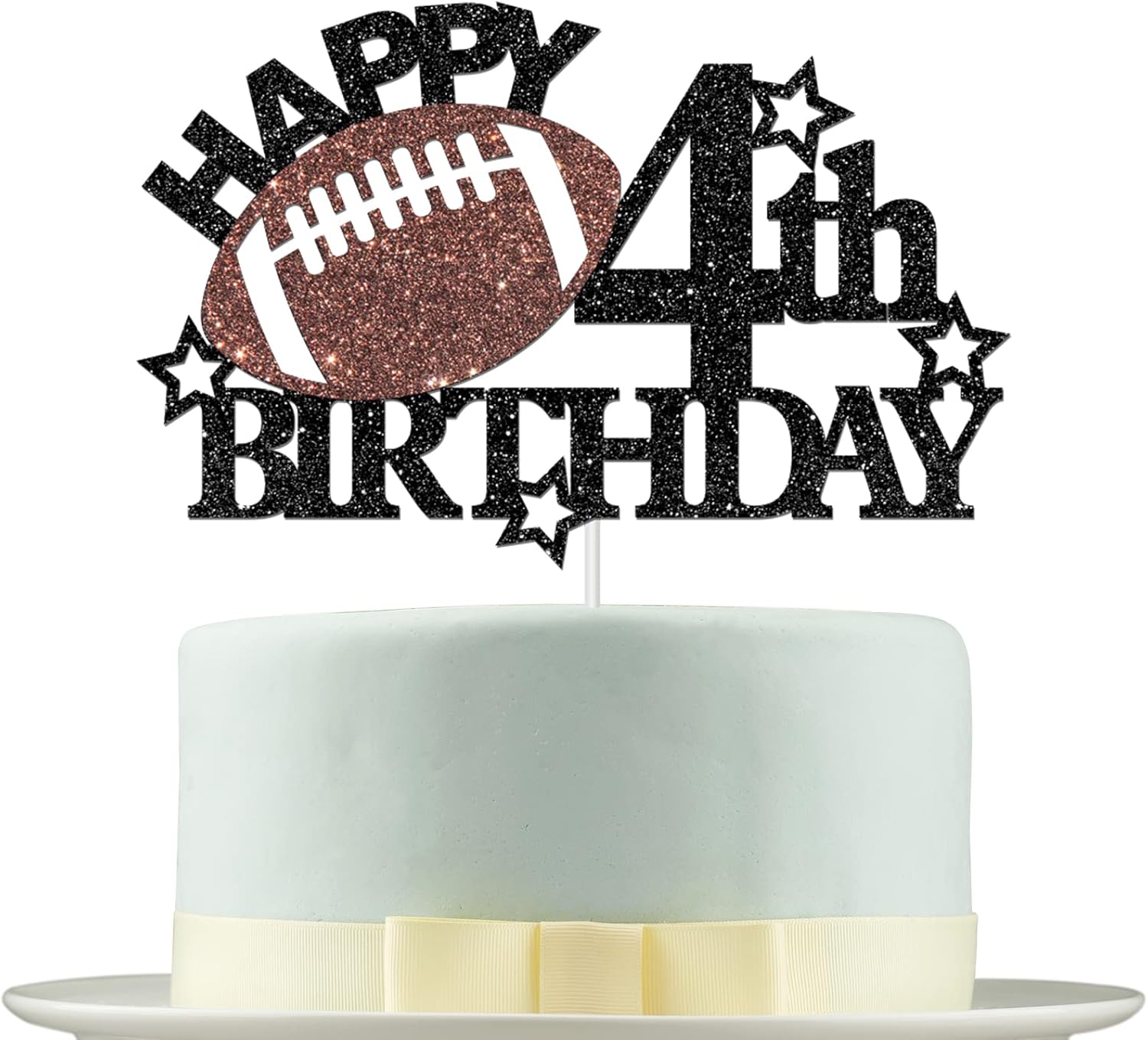 Football Happy 4th Birthday Cake Topper - Football/Sport Theme Birthday Party Decorations for Boys - Four Years Birthday Party Supplies
