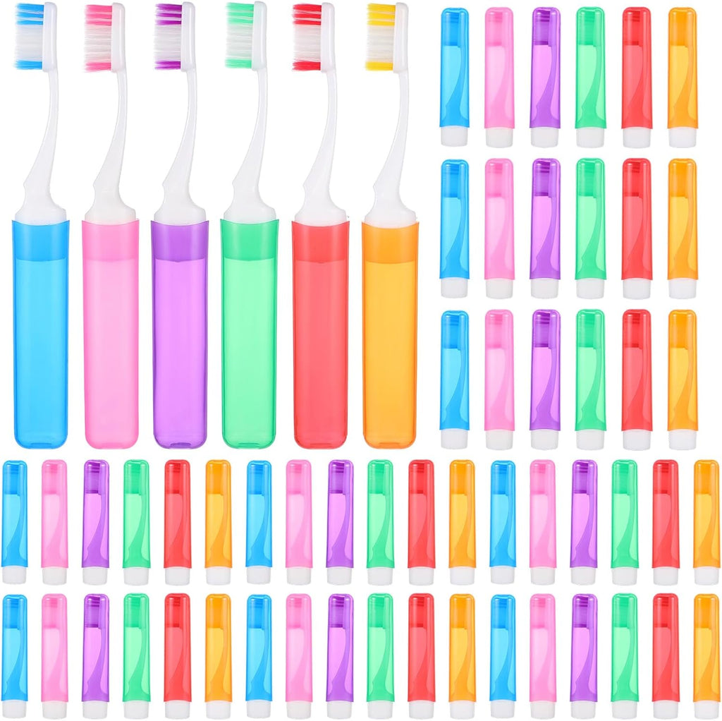 60 Pcs Folding Mini Toothbrush Travel Toothbrush, Portable Travels Size Toothbrushes Tooth Brush with Case, Bulk Toothbrushes Small Tooth Brush for Camping, Hiking, School, Home, Traveling