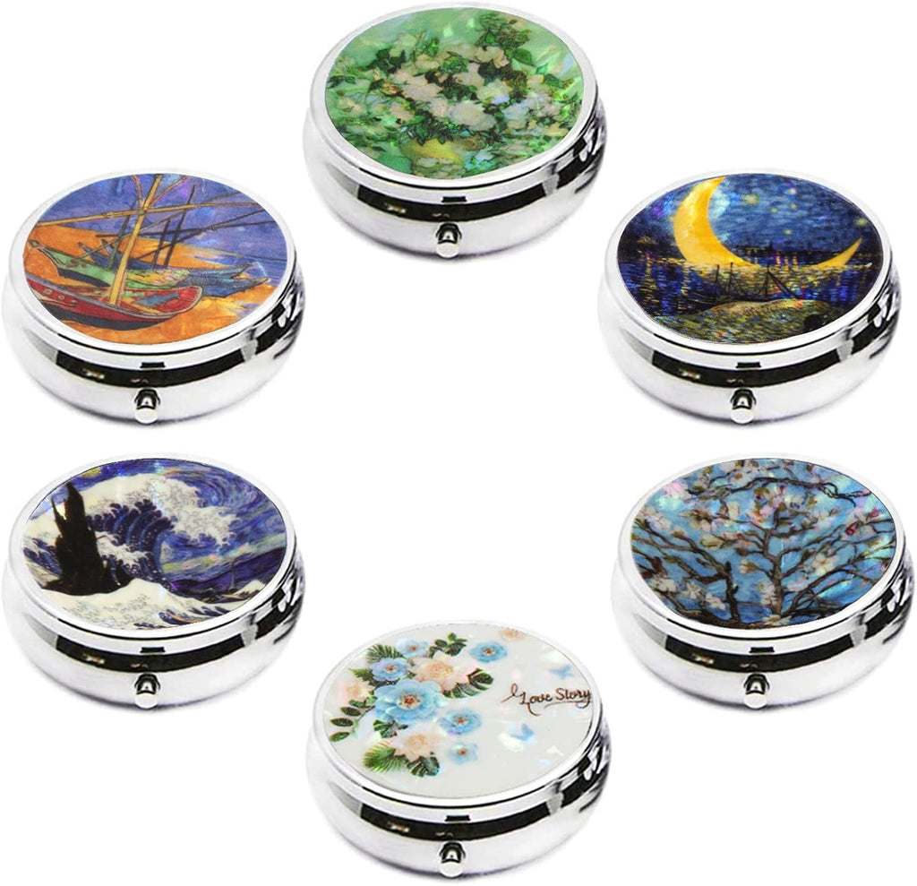 6Pcs Exquisite Pill Box Case, CREATIEE-PRO Portable Medicine Tablet Vitamin Holder Organizer with 3 Component for Purse Pocket Travel - Practical & Fashionable