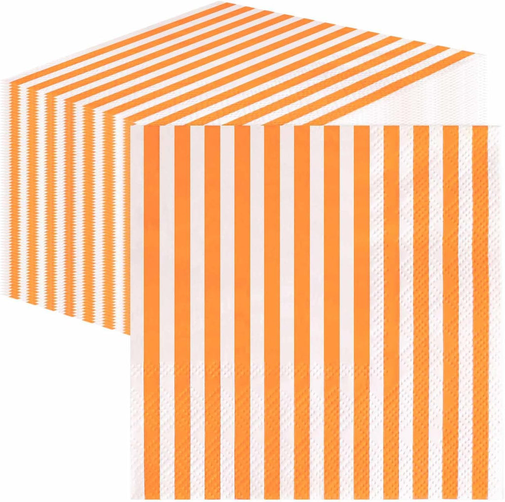 SietDESEO 50 Pieces Orange Striped Napkins Disposable 3-Ply Orange and White Striped Cocktail Napkins Paper Dinner Napkins for Birthday Baby Shower Wedding Party Beverage Napkin