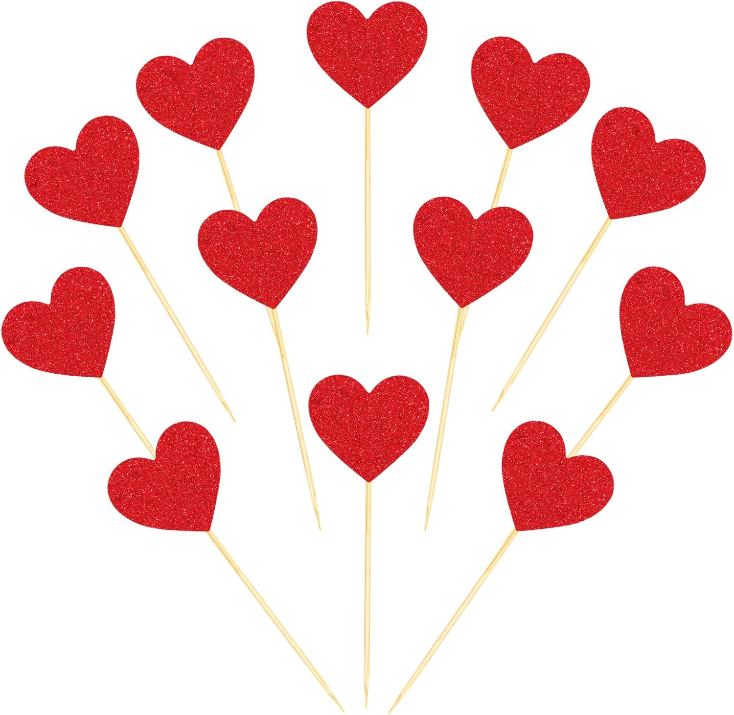 Hooqict 40Pcs Red Heart Cupcake Toppers Glitter Sweet Love Valentine's Day Cupcake Toppers Birthday Cake Topper Decorations for Happy Valentines Galentines Day Anniversary Party Cake Decorations