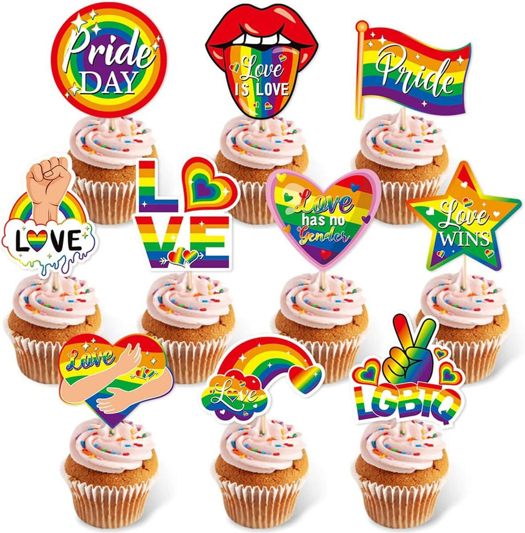 30pcs Gay Pride Cupcake Toppers LGBTQ Rainbow Party Supplies Cake Decoration Love is Love Cake Picks for Pride Day Party Favors Love Cake Decorations for Happy Pride Day Party Decorations Supplies