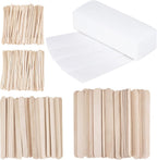 400Pcs Wax Strips Sticks Kit, FHDUSRYO 300 Small Medium Large Wooden Wax Applicator Sticks Eyebrow Wax Spatulas and 100 Non-Woven Paper Wax Strip for Face Body Hair Removal Women Men
