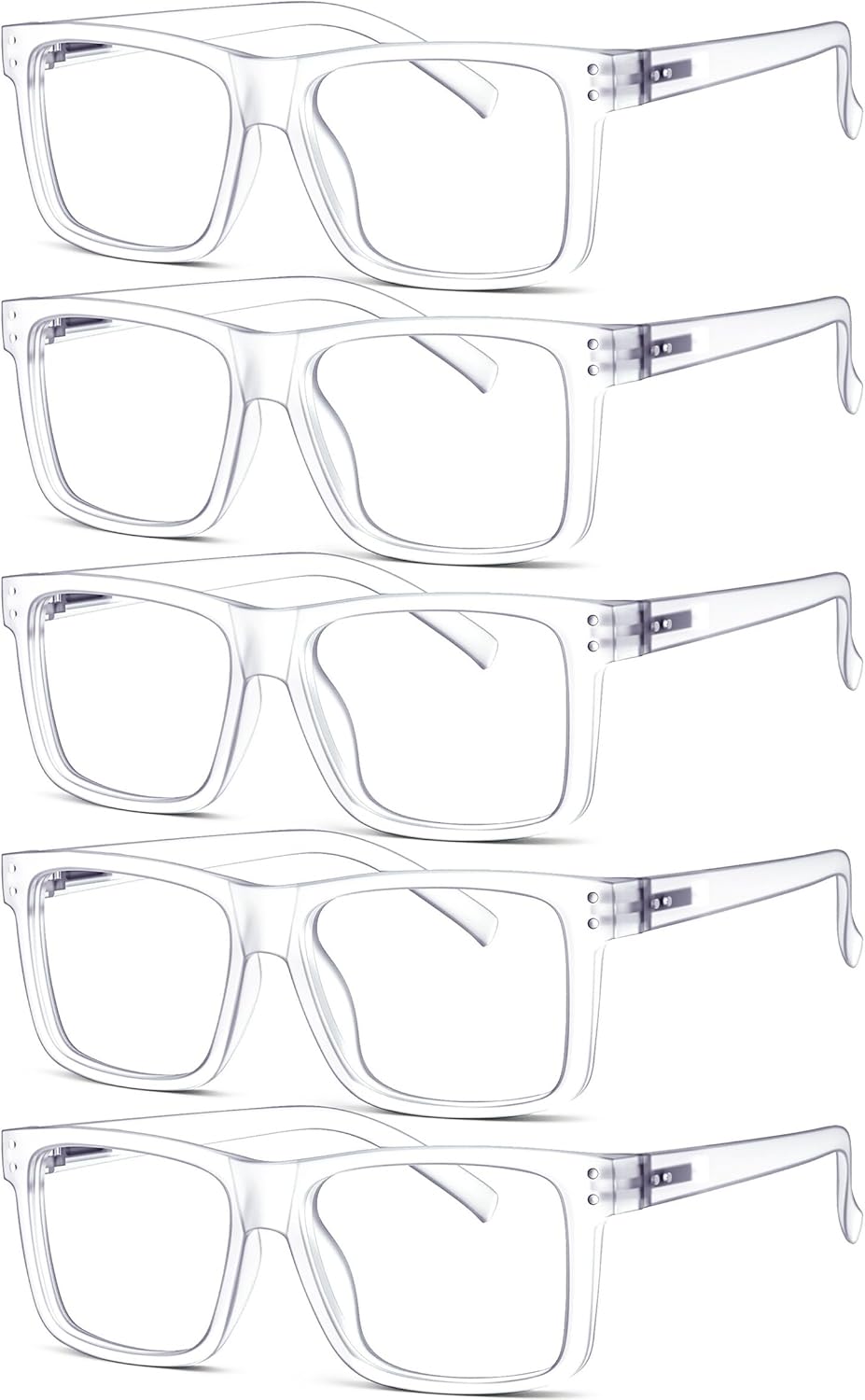 Eyekepper 5-pack Oversized Reading Glasses Square Large Frame Readers for Men and Women - Clear +1.50