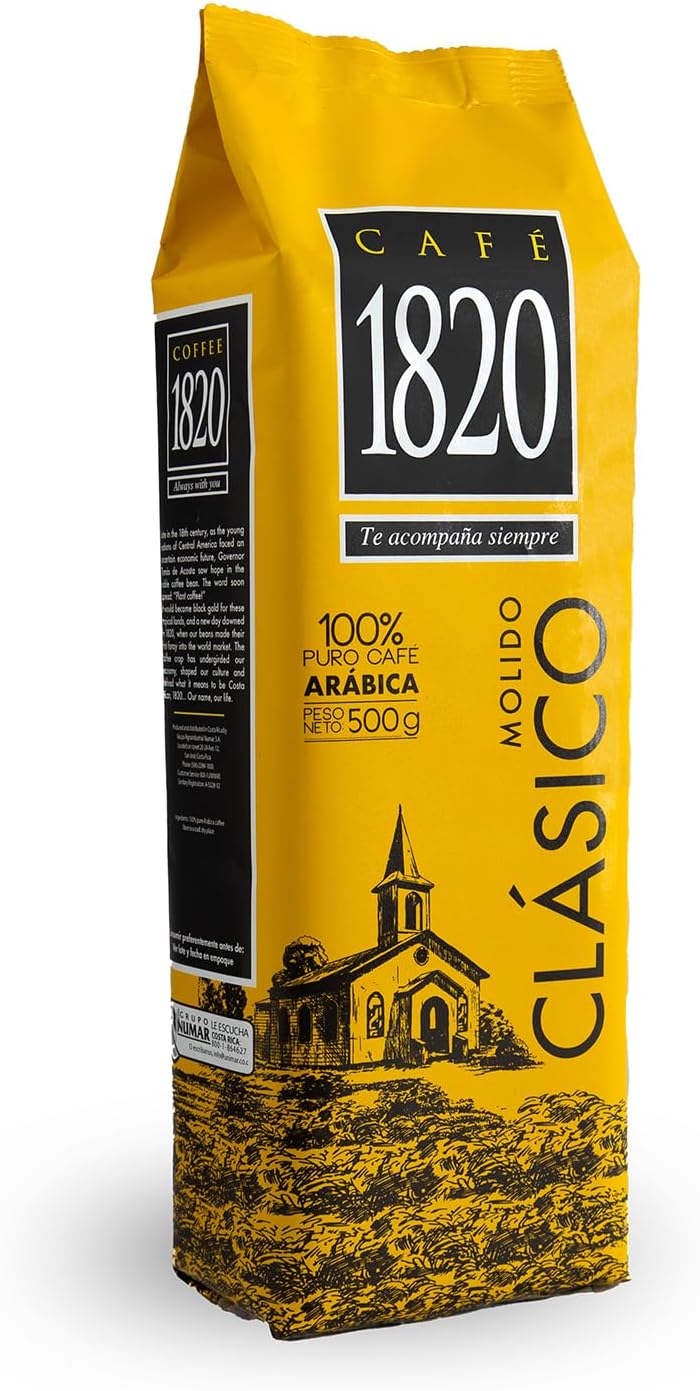 Café 1820 Classic, Premium Costa Rican Ground Coffee, 100% Arabica, Dark Roast, High Altitude Blend with Aroma & Fruity Notes, 18 oz
