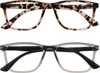 OPULIZE NYX Reading Glasses with Blue Light Blocking for Women Men, Rectangular Frame with UV & Eyestrain Protection, Anti-Glare Computer Gaming Glasses, Brown, Grey +2.0 (Pack of 2)