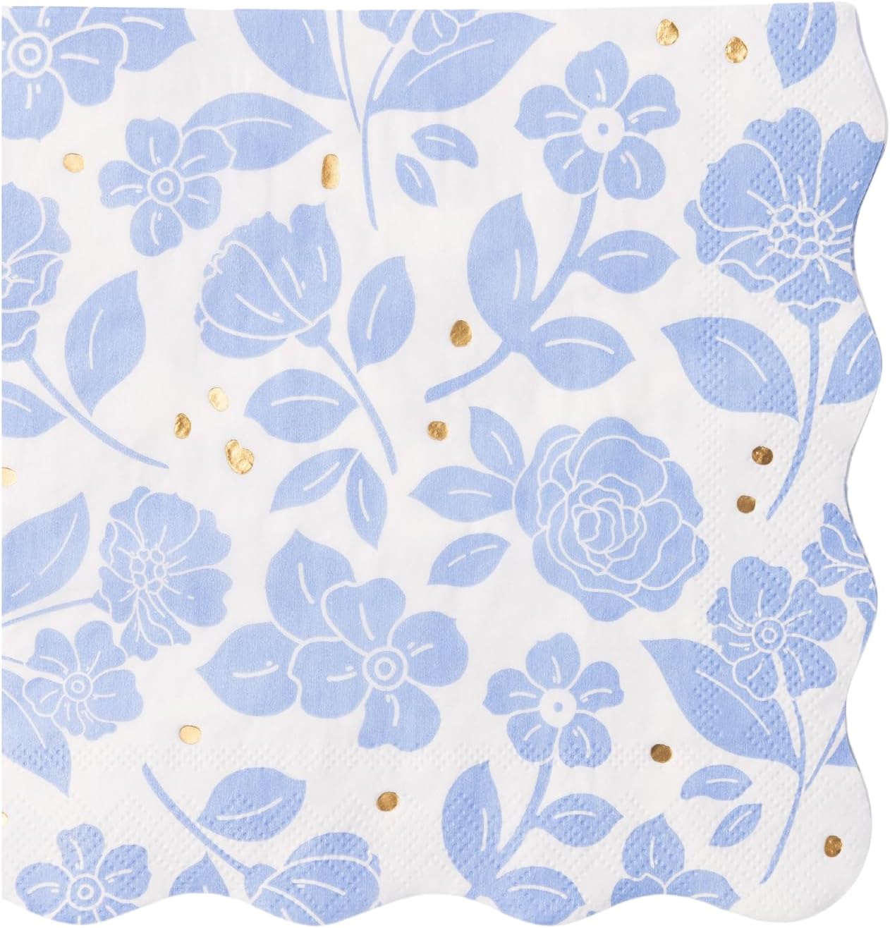 Bonjour Fête Light Blue Floral Large Paper Napkins | 3-Ply Luncheon Size with Gold Foil Accents | Elegant Tableware for Baby Showers, Spring Celebrations, Birthdays | Pack of 20, 6.5” Folded