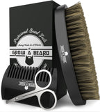 Beard Brush for Men with Beard & Mustache Comb Set, Beard Grooming & Care Kit, Natural Boar Bristle Brush, Dual Action Wood Comb, Stainless Steel Scissors, and Travel Bag, Great Fathers Day