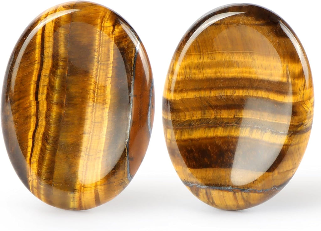 Artistone Thumb Worry Stones for Anxiety Healing Crystals Sets 2PCS Tiger Eye Hand Carved Gemstone Pocket Palm Stones Meditation Reiki Chakra