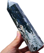 Large Moss Agate Towers Green Crystal Point Obelisk 6 Faceted Healing Crystal Stone Wand for Meditation Gift 1.3-1.7 Pound