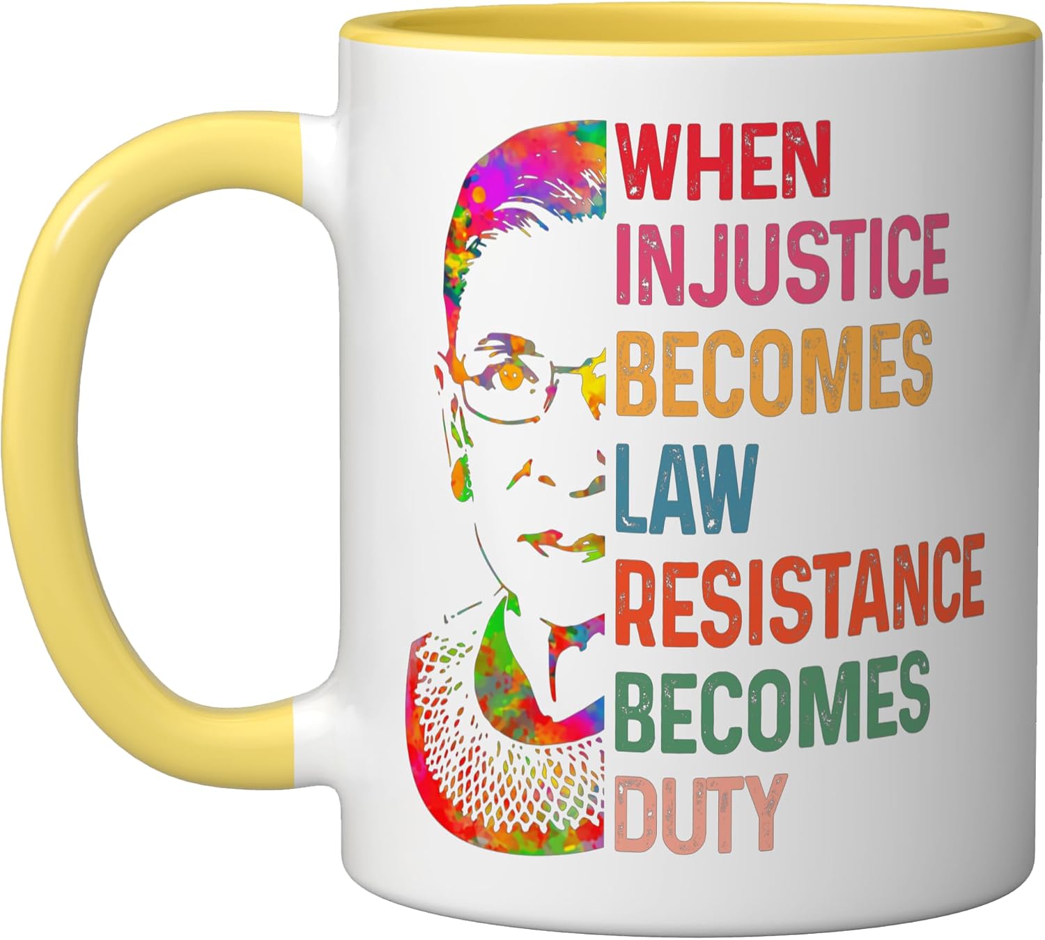 When Injustice Becomes Law Resistance Becomes Duty RBG Quote Ceramic Mug, Yellow/White