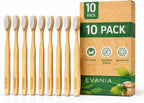 EVANIA Pure Wooden Bamboo Toothbrushes – 10 Pack – BPA-Free Soft Bristles, Natural Wooden Handle, Eco-Friendly, Biodegradable, Vegan & Non-Toxic – Sustainable Oral Care for Adults & Kids