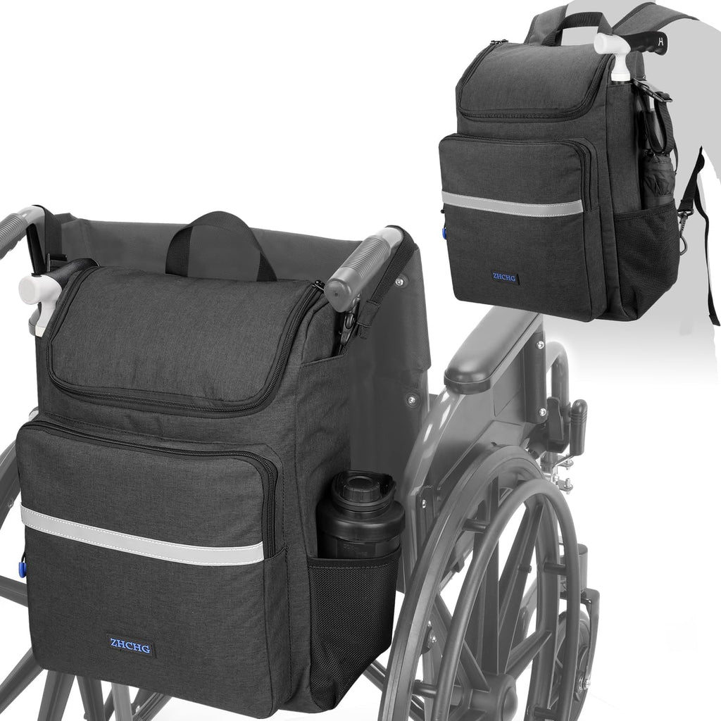 Upgrade Wheelchair Bags to Hang on Back, Multi-Functional Wheelchair Accessories, Casual Backpack, Durable Large Travel Storage Bag- Black
