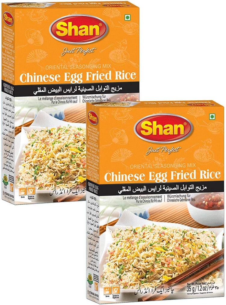 Shan Chinese Egg Fried Rice Oriental Seasoning Mix 1.23 oz (35g) - Spice Powder for Stir-Fried Eggs with Vegetables & Rice - Suitable for Vegetarians - Airtight Bag in a Box (Pack of 2)