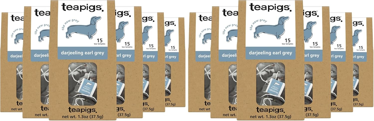 teapigs Darjeeling Earl Grey Tea Bags, 15 Count x 6 Boxes, Citrus Bergamot & Lime, Biodegradable Black Tea Bags (Pack of 2)