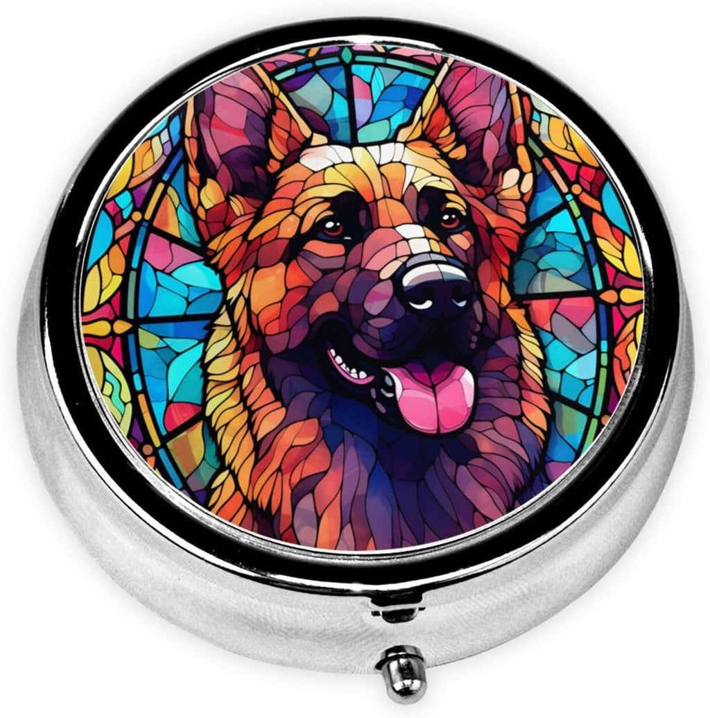 German Shepherd Dog Art Small Box for Pill,3 Compartment Pill Case Travel Medicine,Portable Pocket or Purse Pill Organizer Container Holder Hold Vitamins, Medication, Fish Oil Supplements