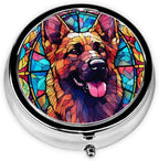 German Shepherd Dog Art Small Box for Pill,3 Compartment Pill Case Travel Medicine,Portable Pocket or Purse Pill Organizer Container Holder Hold Vitamins, Medication, Fish Oil Supplements