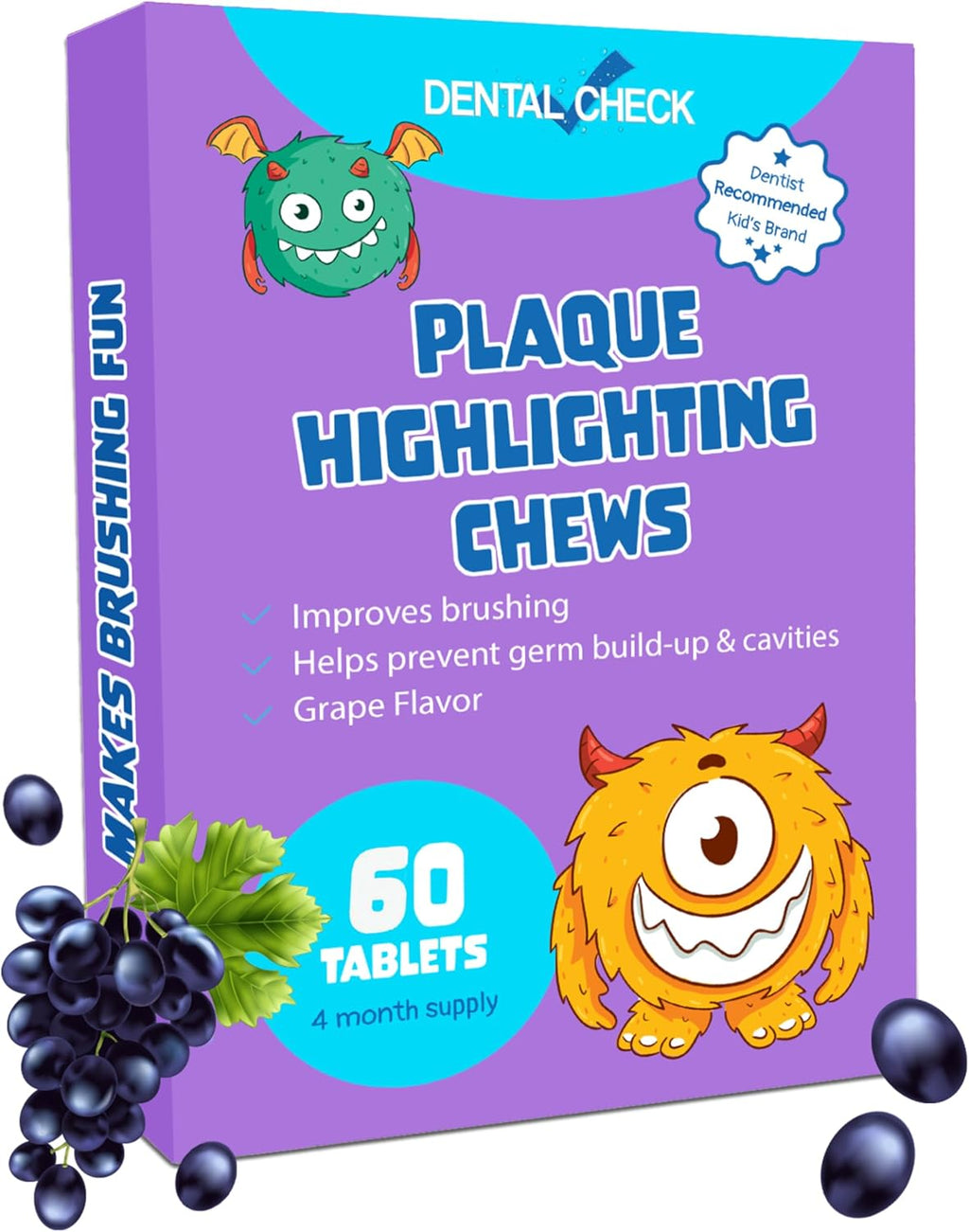 Lingito Plaque Dental Disclosing Tablets, A Teeth Coloring Tablets Plaque Finder Solution to Effectively Remove Plaque and Tartar Buildup, Improves Oral Care (Grape Flavor - 60 Pack)