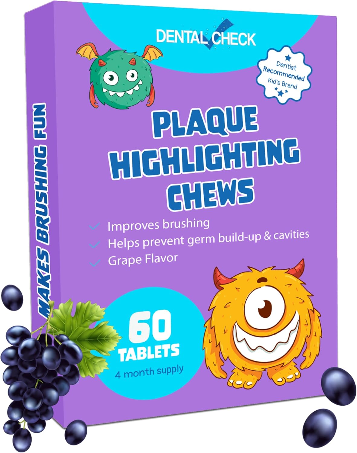 Lingito Plaque Dental Disclosing Tablets, A Teeth Coloring Tablets Plaque Finder Solution to Effectively Remove Plaque and Tartar Buildup, Improves Oral Care (Grape Flavor - 60 Pack)