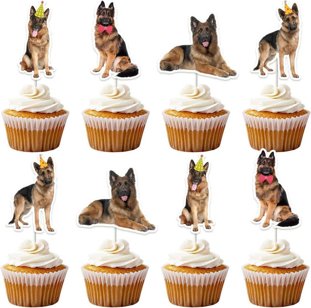 Cheereveal 36PCS German Shepherd Cupcake Toppers, Cute Puppy Dog Cupcake Picks Cake Decorations, Pet Adoption Theme Birthday Baby Shower Party Supplies