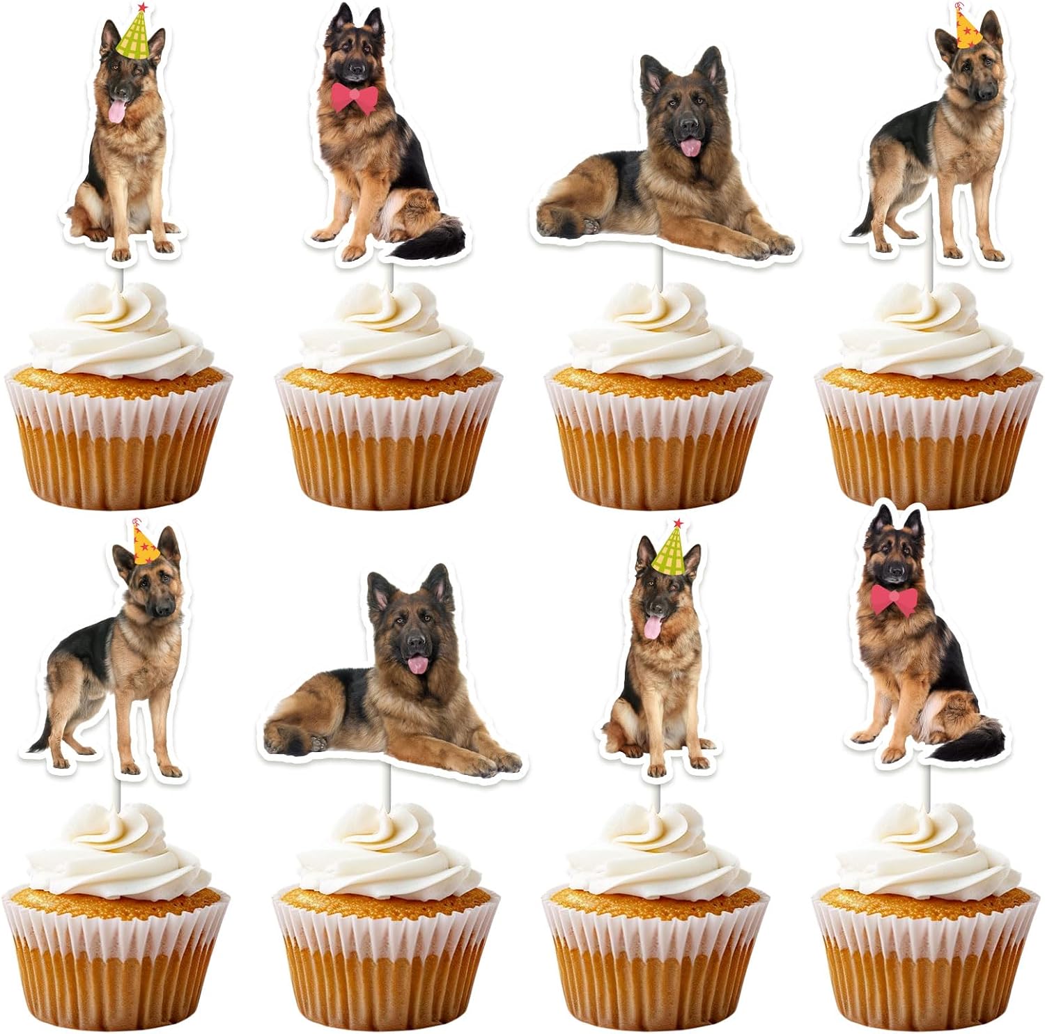 Cheereveal 36PCS German Shepherd Cupcake Toppers, Cute Puppy Dog Cupcake Picks Cake Decorations, Pet Adoption Theme Birthday Baby Shower Party Supplies