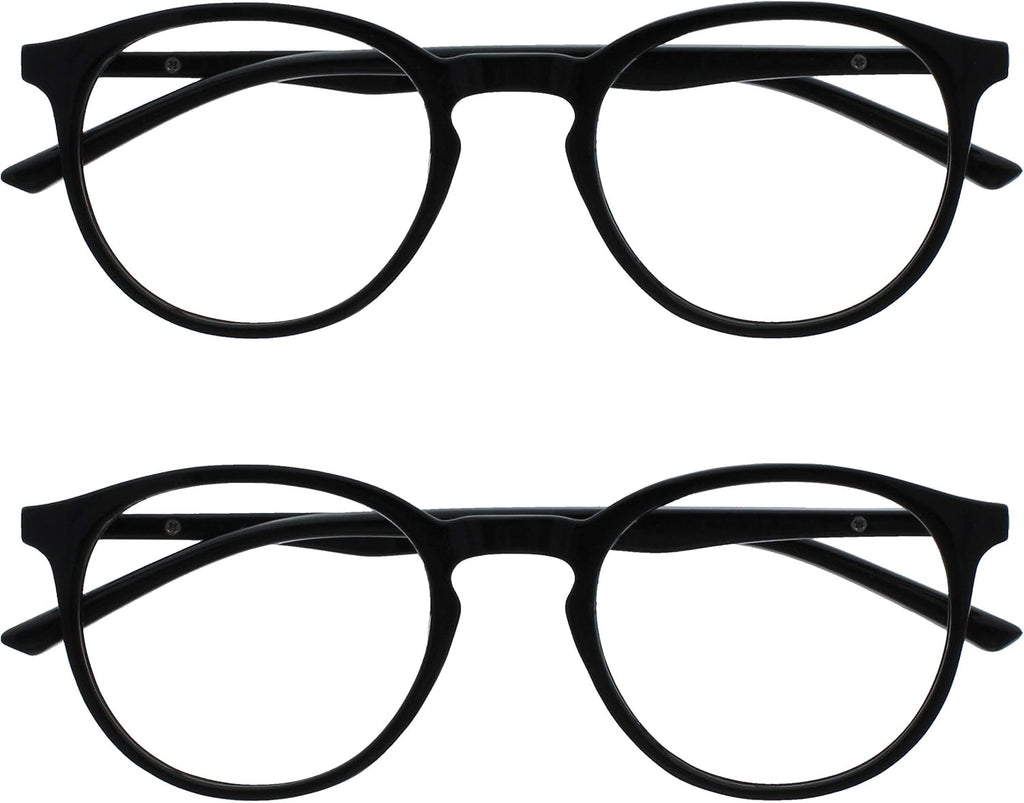 OPULIZE MET Blue Light Blocking Reading Glasses for Women Men, Slim Round Frame with Scratch Resistant and Spring Hinges, Computer Glasses with Anti-Reflective, Black +0 (Pack of 2)