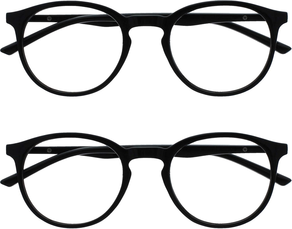 OPULIZE MET Reading Glasses for Women Men, Slim Round Frame with Spring Hinges and Scratch Resistant, Black +3.5 (Pack of 2)