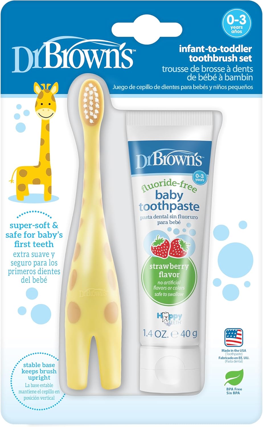 Dr. Brown's Infant-to-Toddler Toothbrush, Giraffe & Strawberry Toothpaste Set