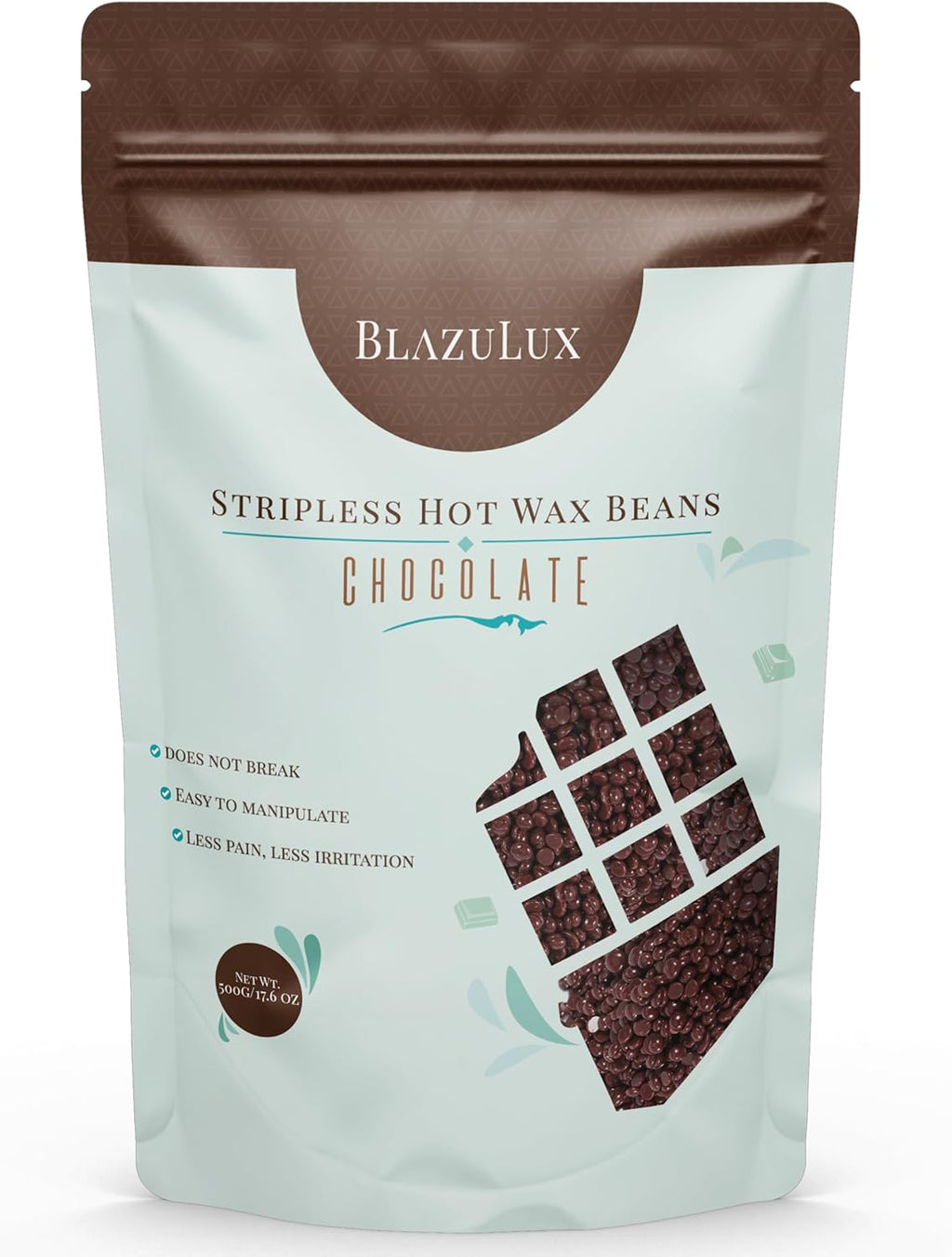 Wax Beads for Hair Removal - Chocolate 500g/17.6 Ounce, stripless hard Wax Beans for Brazilian Bikini, Face, Eyebrows, Underarms, Arms, Chest, Back, Legs (Chocolate, 17.6 Ounce)