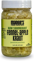 Madge's Rueben Sauerkraut | Raw unpastuerized | Probiotics enriched | Made with Organic ingredients, Pink Salt, gut healthy packed in glass jar 15 oz (Fennel Apple)