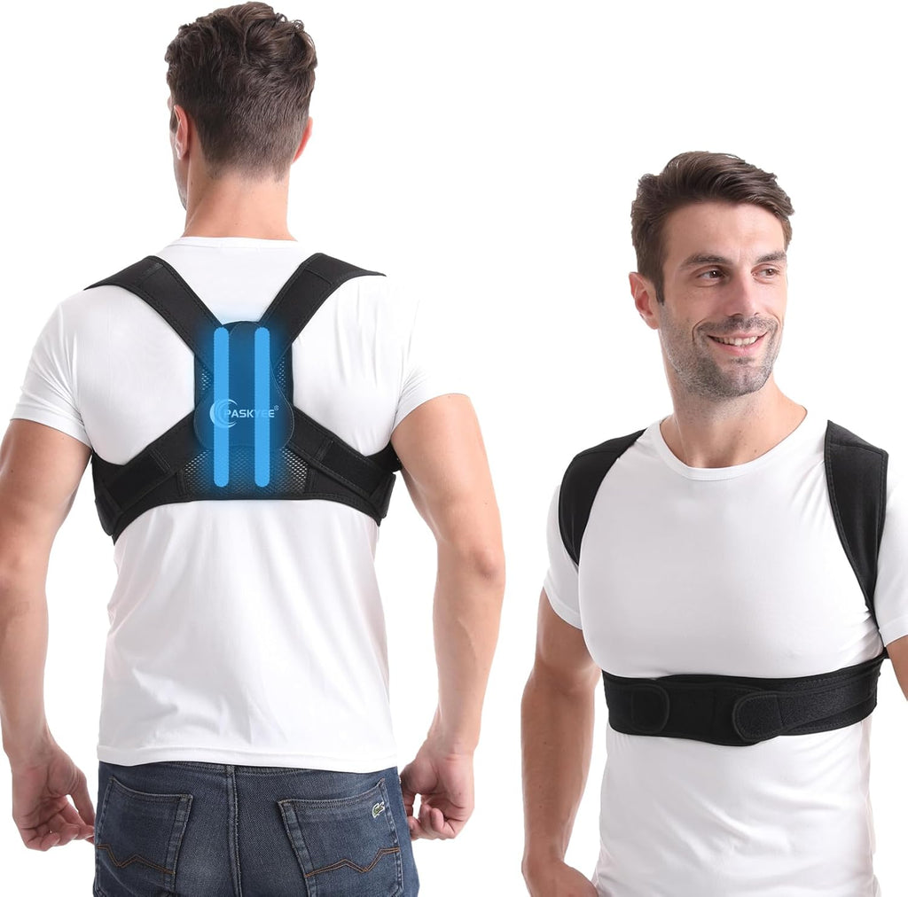 Paskyee Posture Corrector for Women and Men, Adjustable Back Brace for Neck, Shoulder, and Upper Back Pain Relief, Back Straightener for Clavicle Support Black S/M