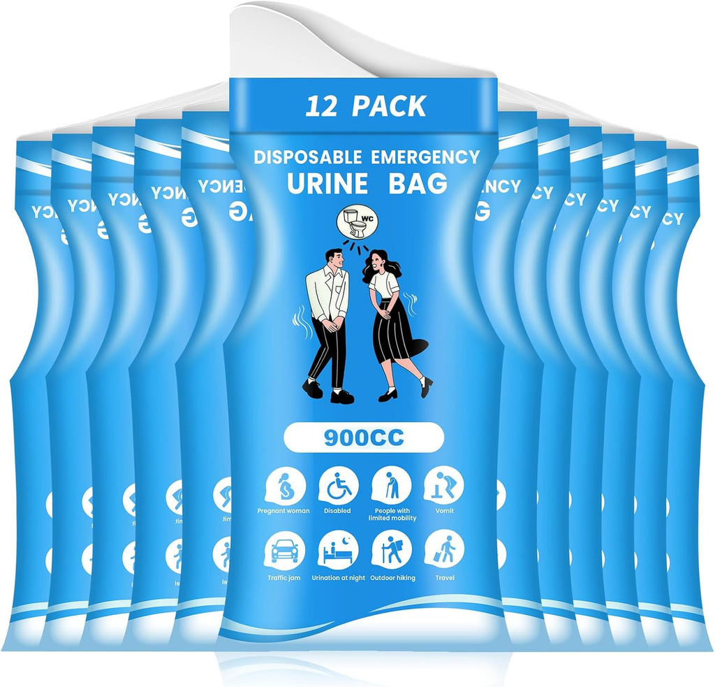 12/24 Pcs Disposable Urine Bags, 3rd Generation 900ML Emergency Portable Pee Bags for Travel for Men/Women, Unisex Leakproof Urinal Bag, Odorproof Urinal Bag Vomit Bags for Hiking Traffic Jam