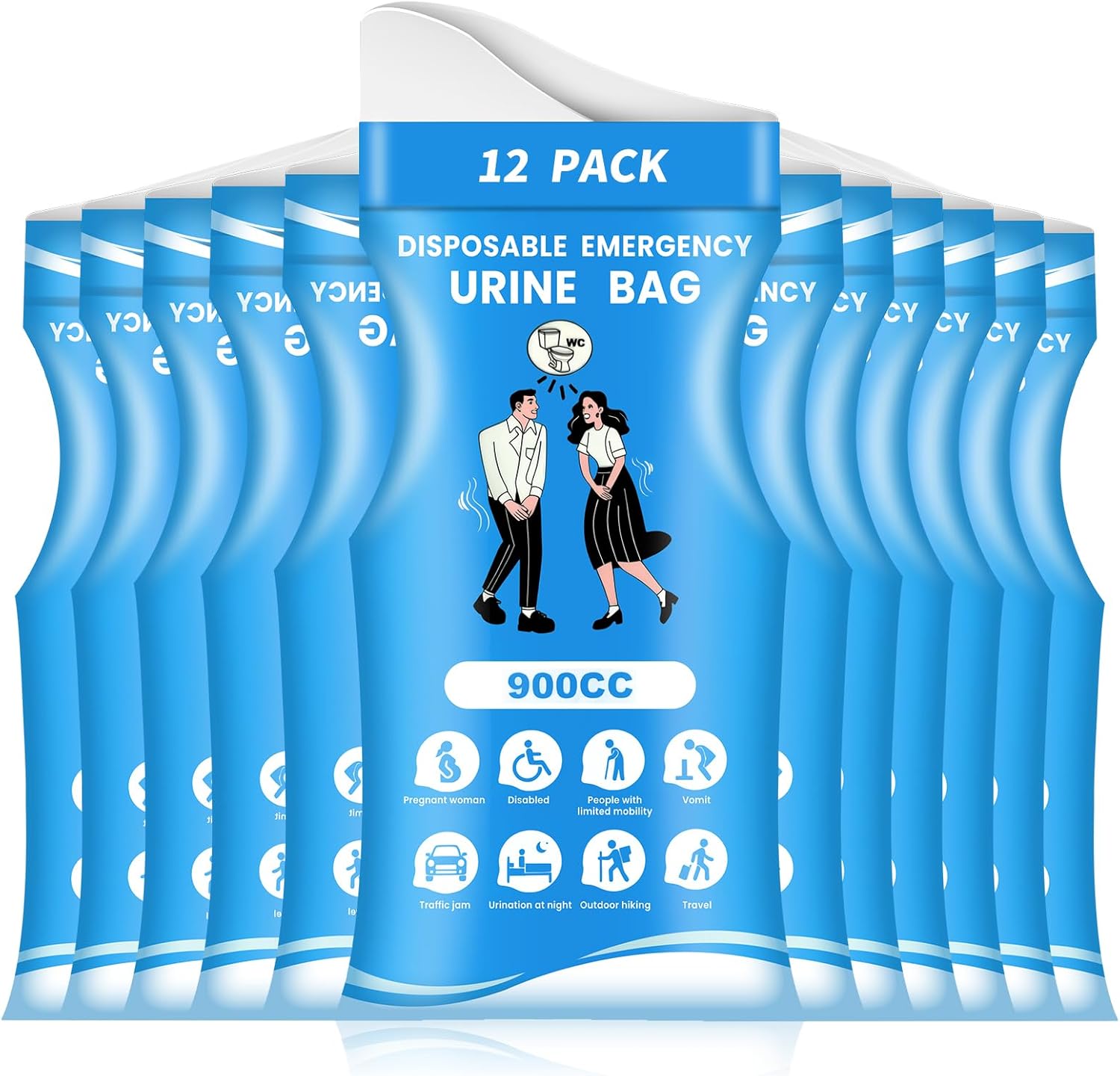 12/24 Pcs Disposable Urine Bags, 3rd Generation 900ML Emergency Portable Pee Bags for Travel for Men/Women, Unisex Leakproof Urinal Bag, Odorproof Urinal Bag Vomit Bags for Hiking Traffic Jam