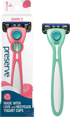 Preserve Shave 5 Five Blade Refillable Razor, Made from Recycled Materials, Neptune Green