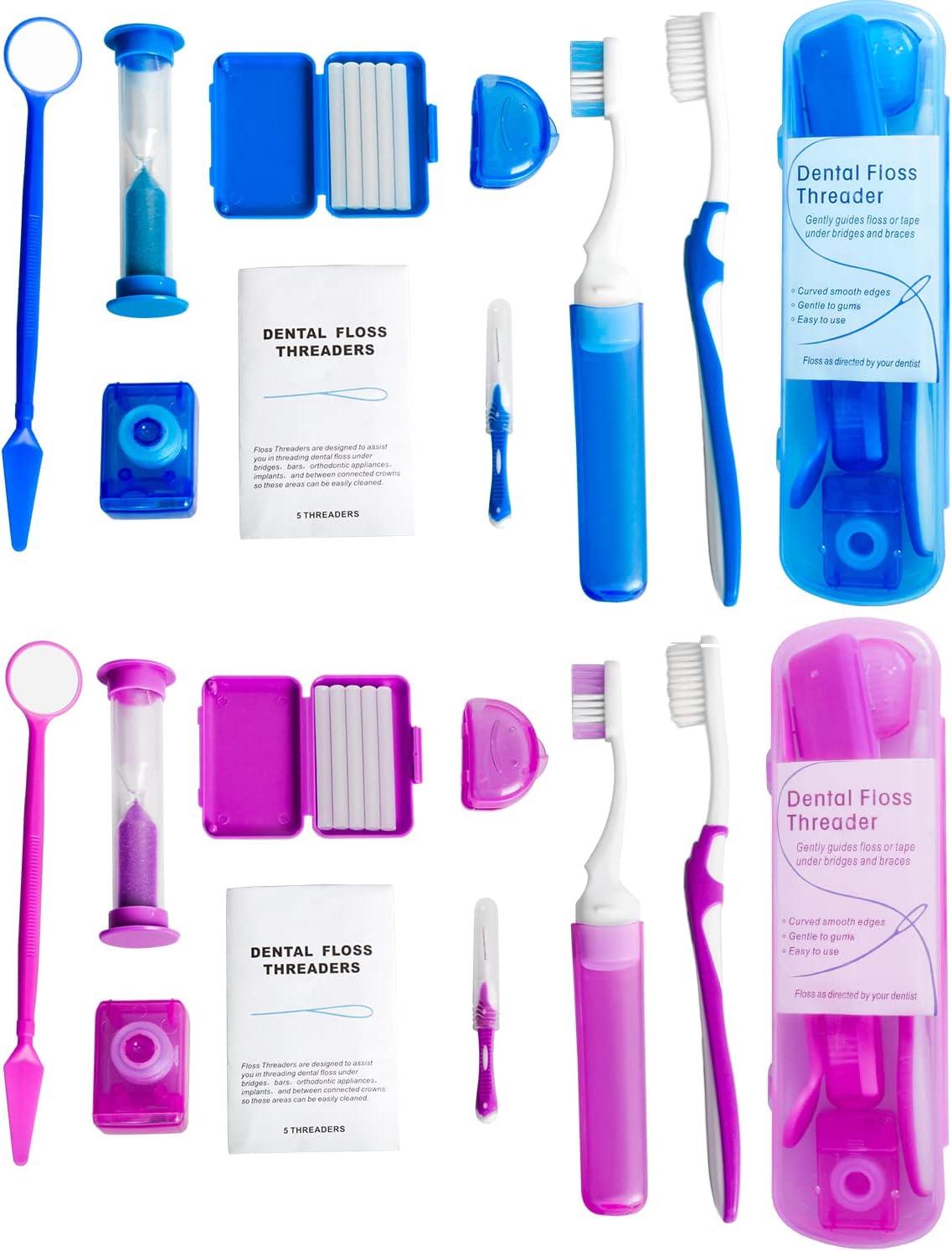 Wenge Portable Orthodontic Oral Care Kit - 2Pack - Travel Kit for Patients, Interdental Brushing Wax Floss Toothbrush Cleaning(Purple & Blue)