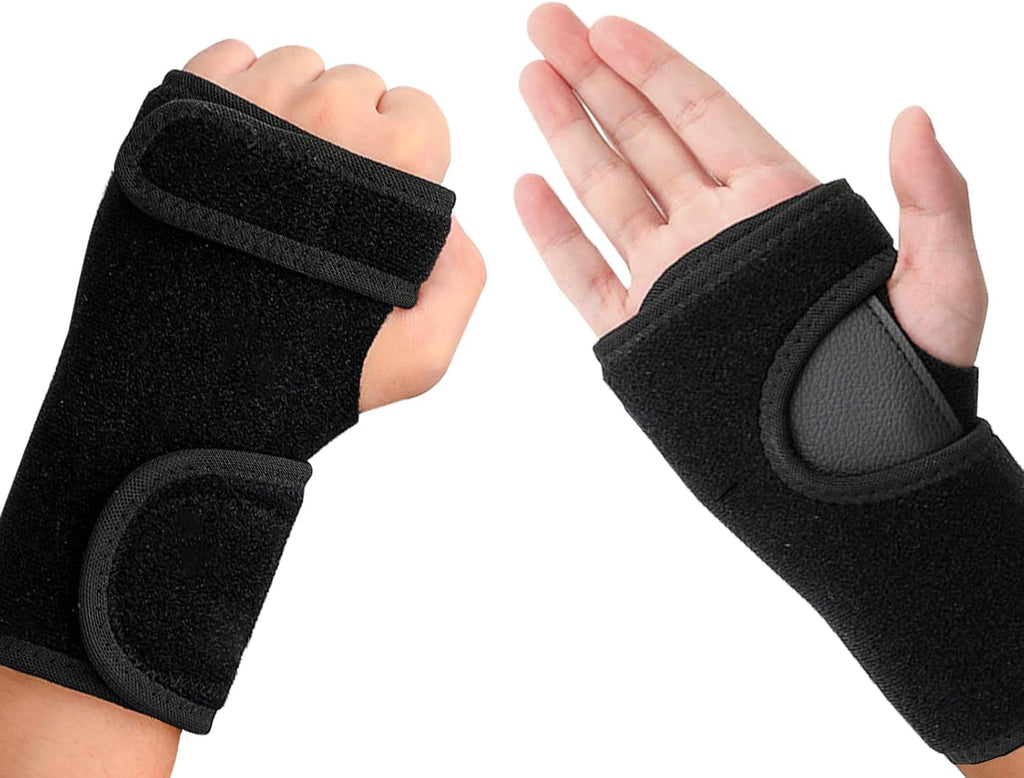 1 Pair Wrist Brace for Carpal Tunnel with Metal Bar, Men Women Hand Wrist Support Brace, Adjustable Night Wrist Splints Guards for Endonitis Sprain Arthritis Relief (Black, Right & Left) (A)