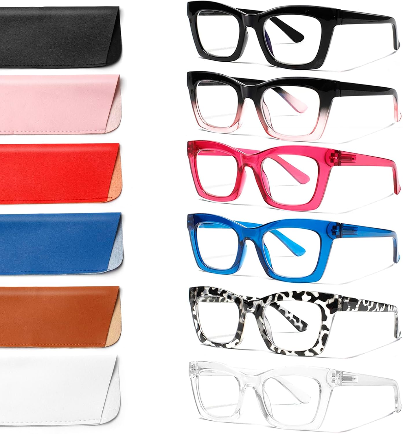 6 Pack Oprah Style Reading Glasses for Women Blue Light Blocking Computer Square Readers with Spring Hinge (Mix Color, 1.25, x)