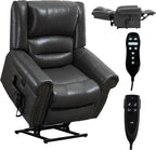 Dual Motor Power Lift Chair, Lay Flat Recliner Chair, Electric Recliner with Massage and Heat for Elderly, Remote Control, Infinite Position, Standing Assistance, USB Ports (Grey, Breathable Leather)