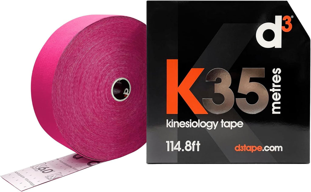 d3 K35 Kinesiology Tape Bulk Roll Pink - 2in x 115ft Extra Long Uncut Hypoallergenic Physio Sports Strapping for Knee, Shoulder Back Muscle & Joint Support for Injury Recovery