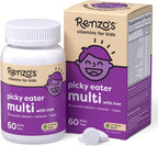 Renzo's Picky Eater Kids Multivitamin with Iron - Dissolvable Kids Vitamins with Iron, Zinc, Vitamin C, Vitamin D, E & K, Sugar-Free Melty Tabs, Green Apple Flavor, 60-Count (1-2 Month Supply)