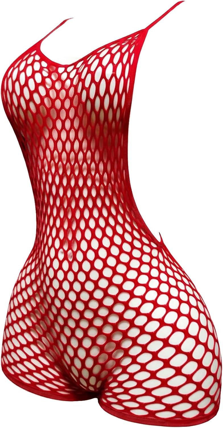OYOANGLE Women's Fishnet Dress Bodysuit Hollow Out Lingerie Chemise Nightwear
