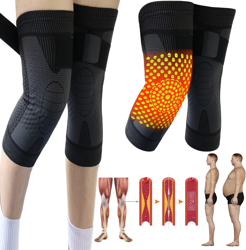 Short Tourmaline Acupressure Self-Heating Shaping Knee Sleeve,Knee Sleeves for Women Knee Pain,Mugwort Tourmaline Knee Sleeve, Wormwood Knee Pads for Men and Women. (L, Short-Black)