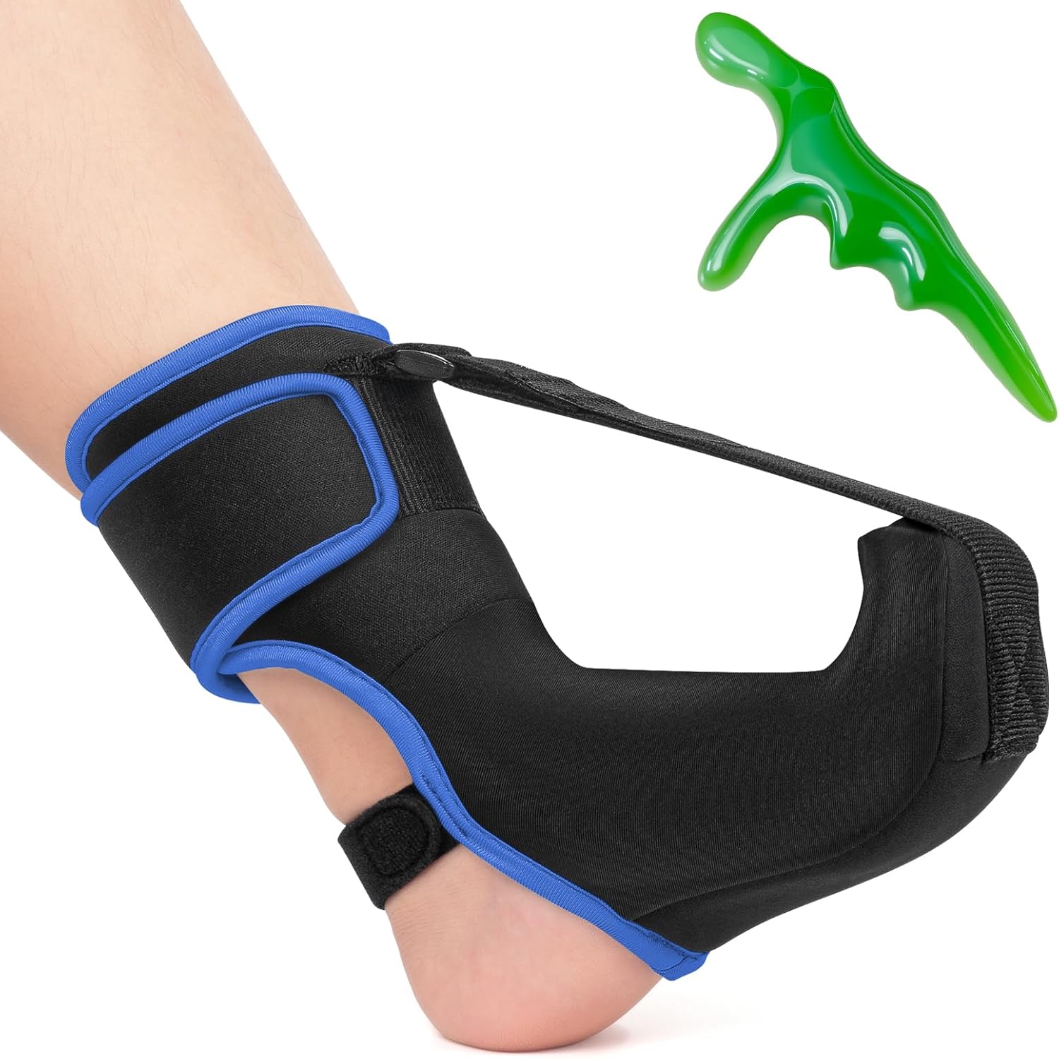 Plantar Fasciitis Night Splint Sock with Hand-Held Massage Tool Upgraded Soft Comfortable Plantar Fasciitis Brace for Women Men for Achilles Tendonitis Foot Drop Heel Spur Pain Relief Black-Blue (Medium)