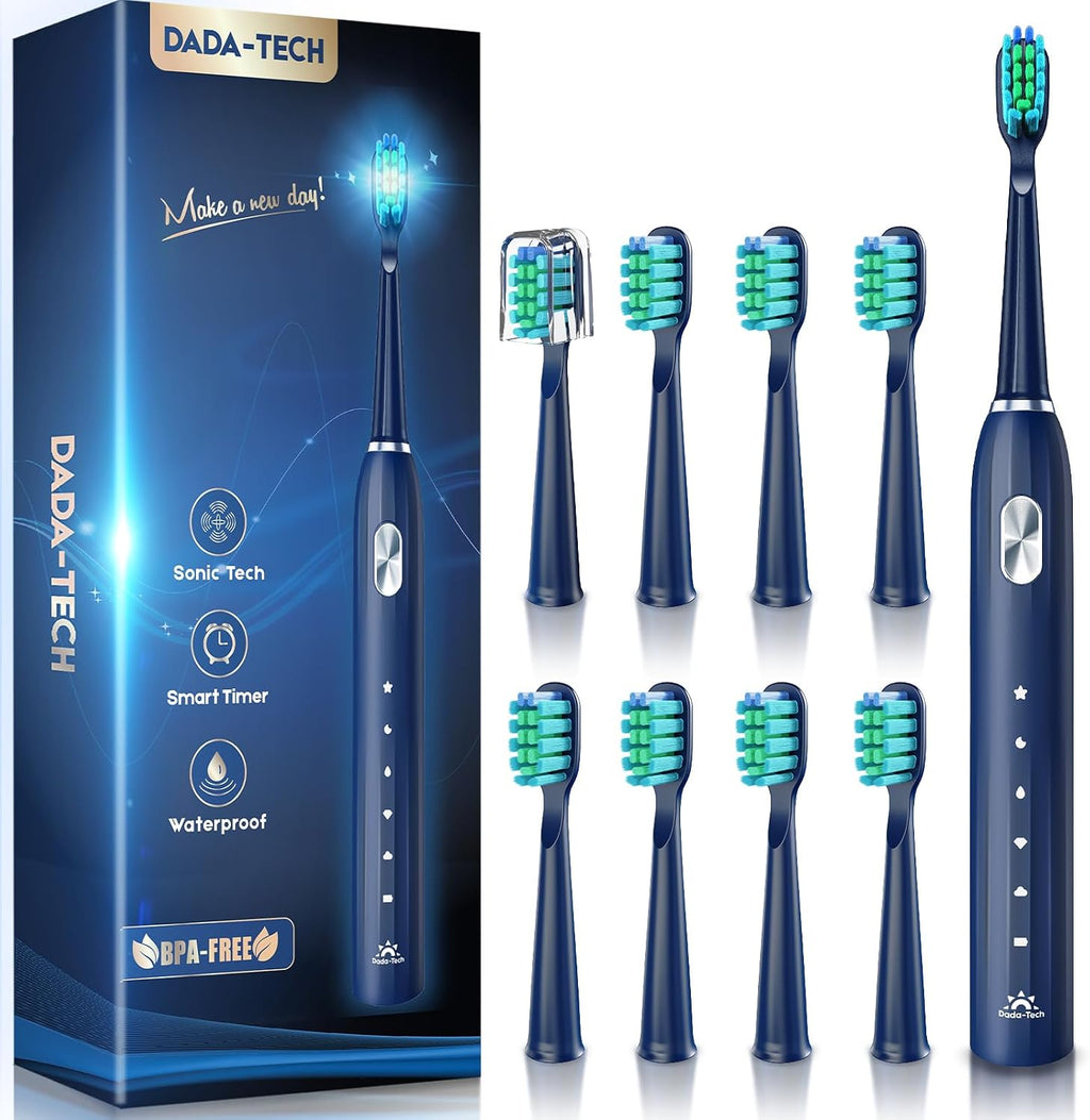 Electric Toothbrush for Adults Kids Electric Toothbrush Rechargeable Sonic Toothbrush Ultrasonic Toothbrush with Timer, 9 Brush Heads, 5 Cleaning Modes 4-Hour Charge Lasts 60 Days (Blue 8-12)