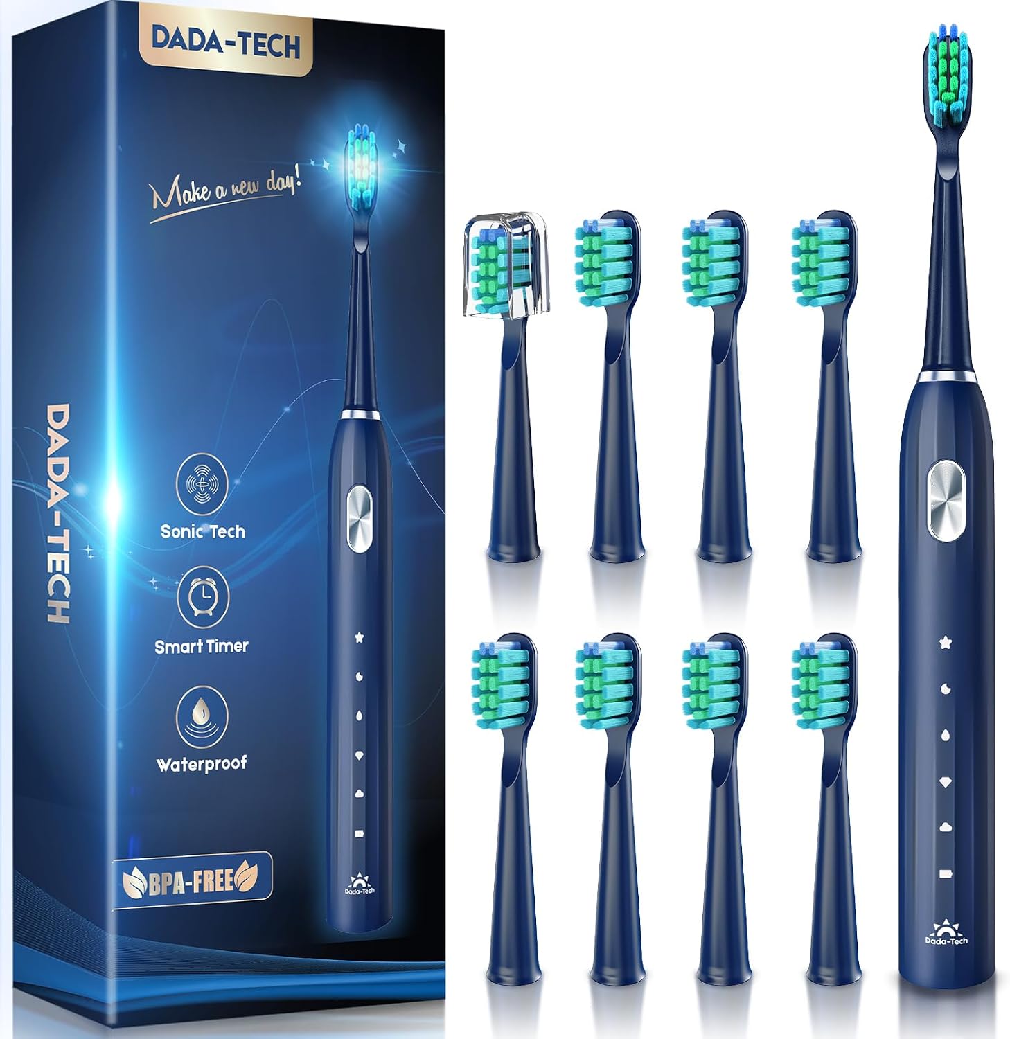 Electric Toothbrush for Adults Kids Electric Toothbrush Rechargeable Sonic Toothbrush Ultrasonic Toothbrush with Timer, 9 Brush Heads, 5 Cleaning Modes 4-Hour Charge Lasts 60 Days (Blue 8-12)