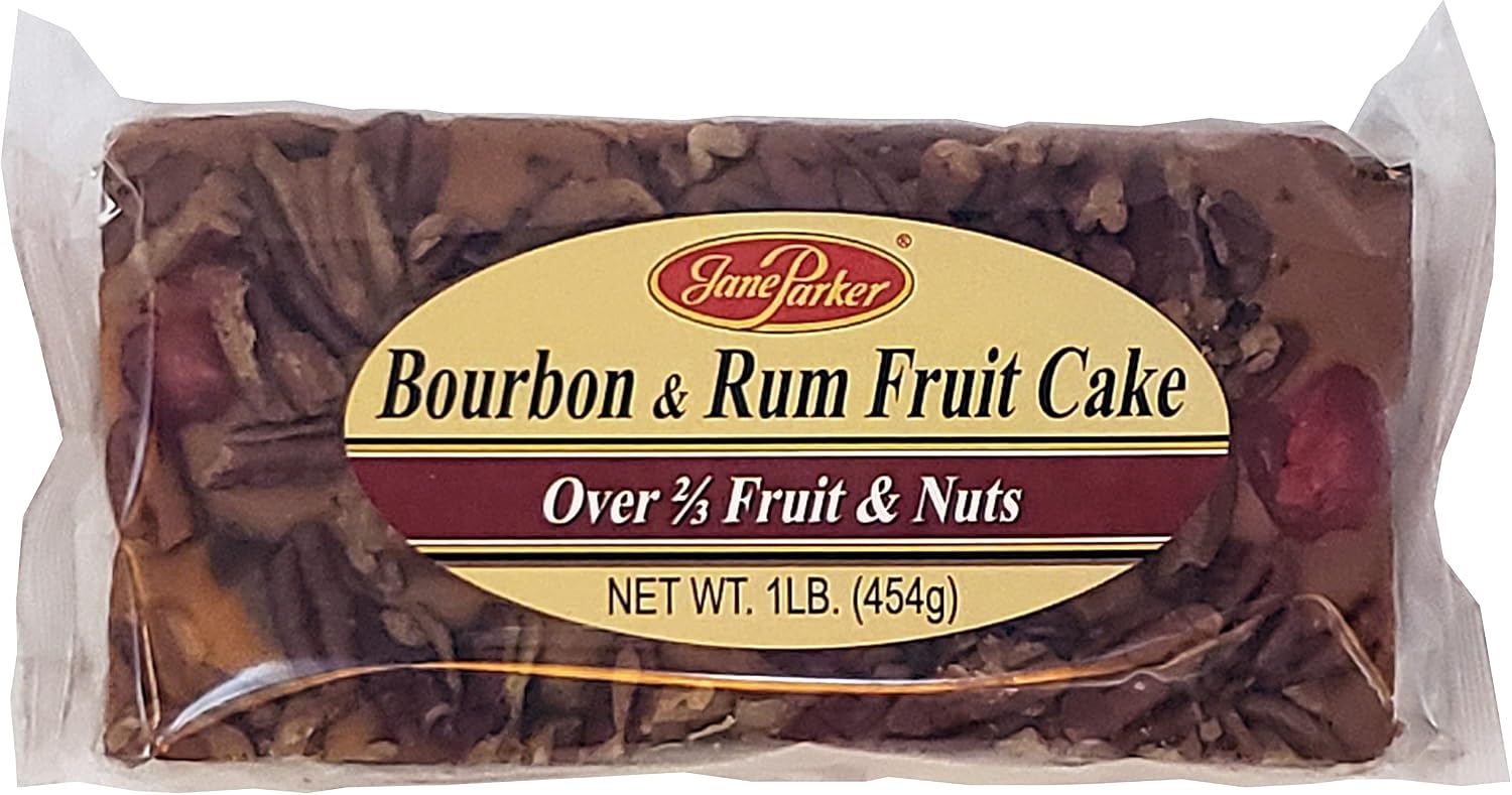 Jane Parker Fruitcake Bourbon & Rum Fruit Cake 1 Pound (16 Ounce) Loaf in a Box -Holiday-Christmas Cake-The Best Fruitcake You Can Buy