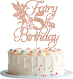 Fairy 5th Birthday Cake Topper, Fairy Happy 5th Birthday Decorations, Girls Five Bday Cake Decor, Floral Fairy Bday Party Decorations, Rose Gold Glitter