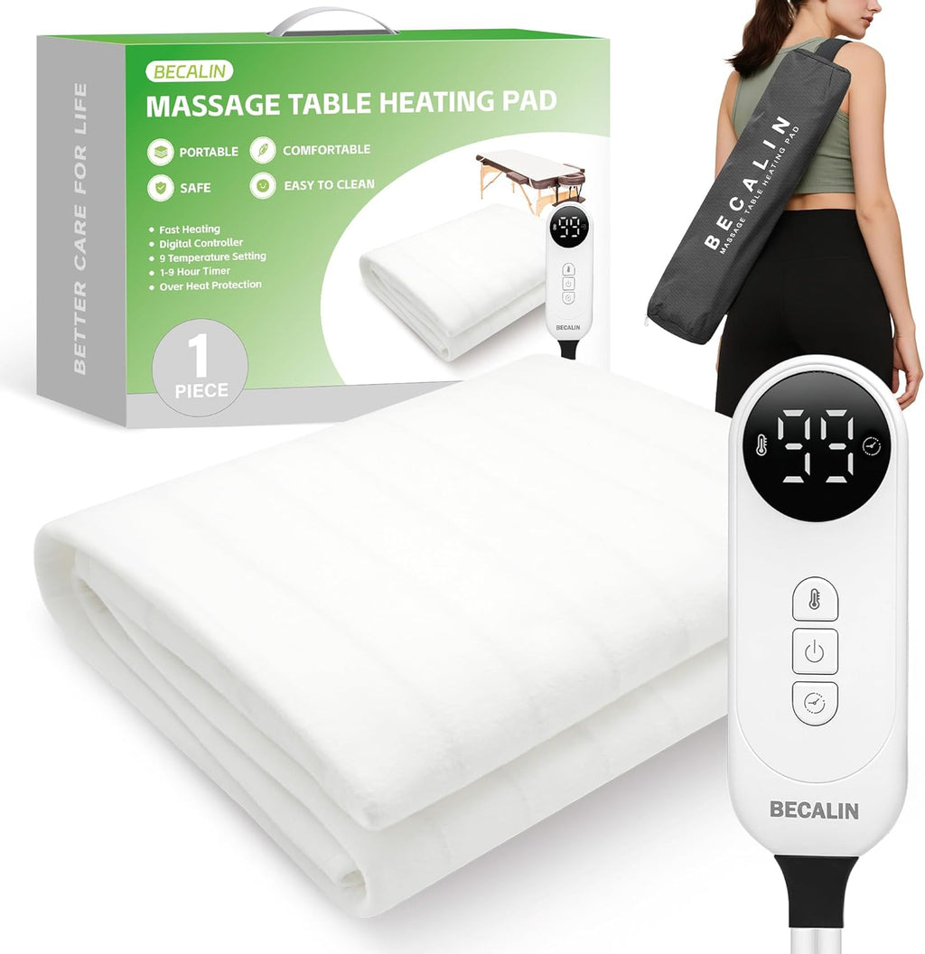 Massage Table Warmer Heating Pad Professional SPA Massage Bed Warmer with 9 Hour Timer, 9 Heat Settings, Overheat Protection for Massage Bed & Spa, 30" x 71", with Portable Storage Bag