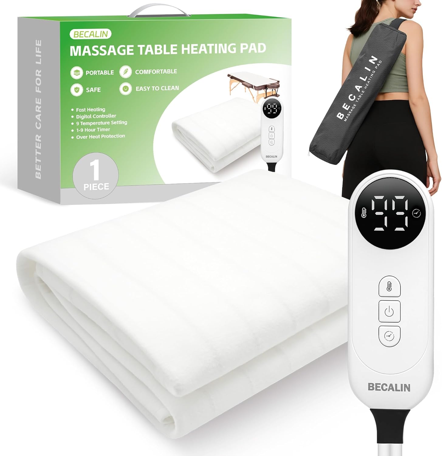 Massage Table Warmer Heating Pad Professional SPA Massage Bed Warmer with 9 Hour Timer, 9 Heat Settings, Overheat Protection for Massage Bed & Spa, 30" x 71", with Portable Storage Bag