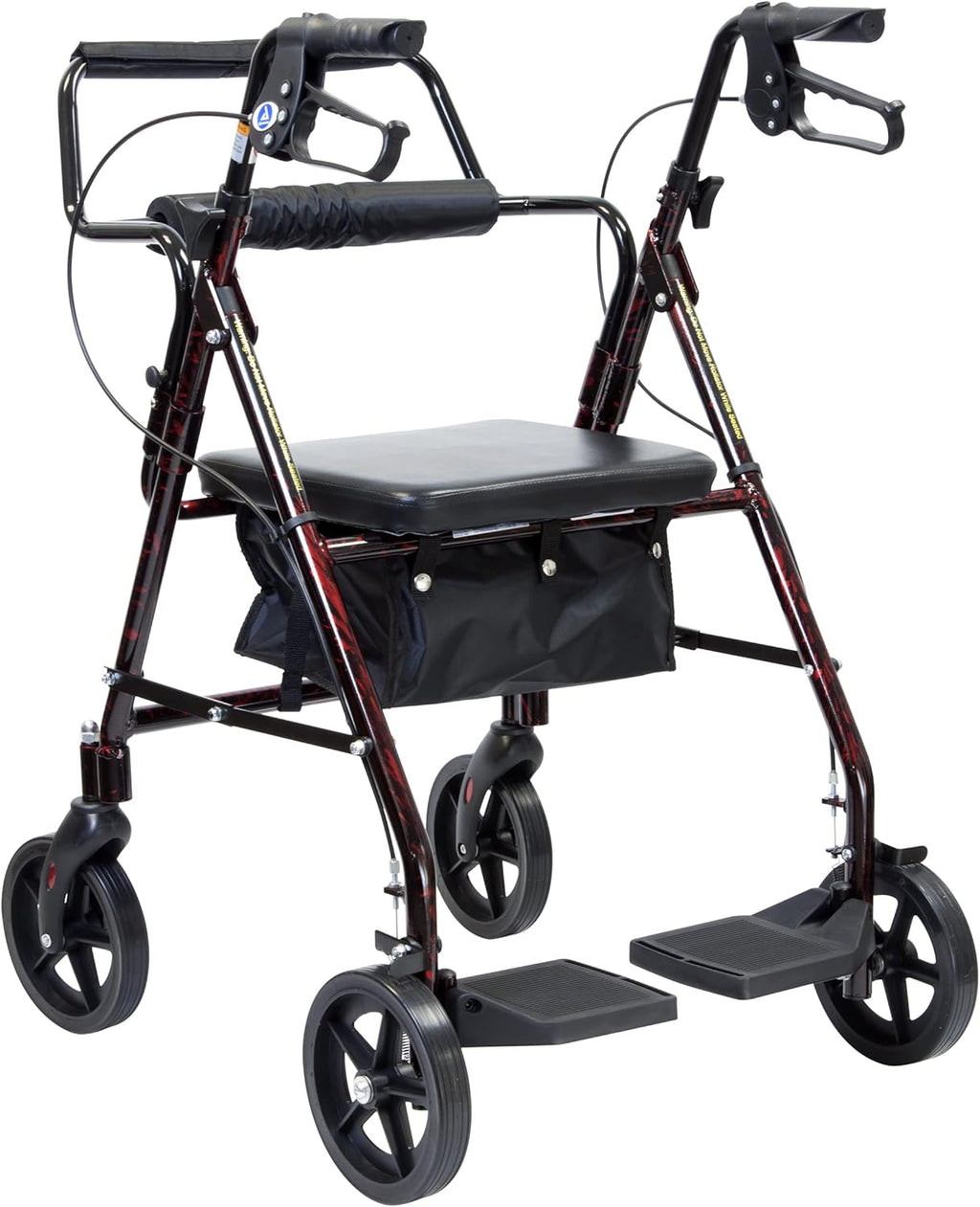 Dynarex DynaGo Duo Transport 4 Wheel Rollator is a Stand-Up Rolling Walker and a Seated Transport Wheelchair, with Fold-Down Footrests and a Weight Capacity of 300 pounds, Red Frame, 1 Rollator